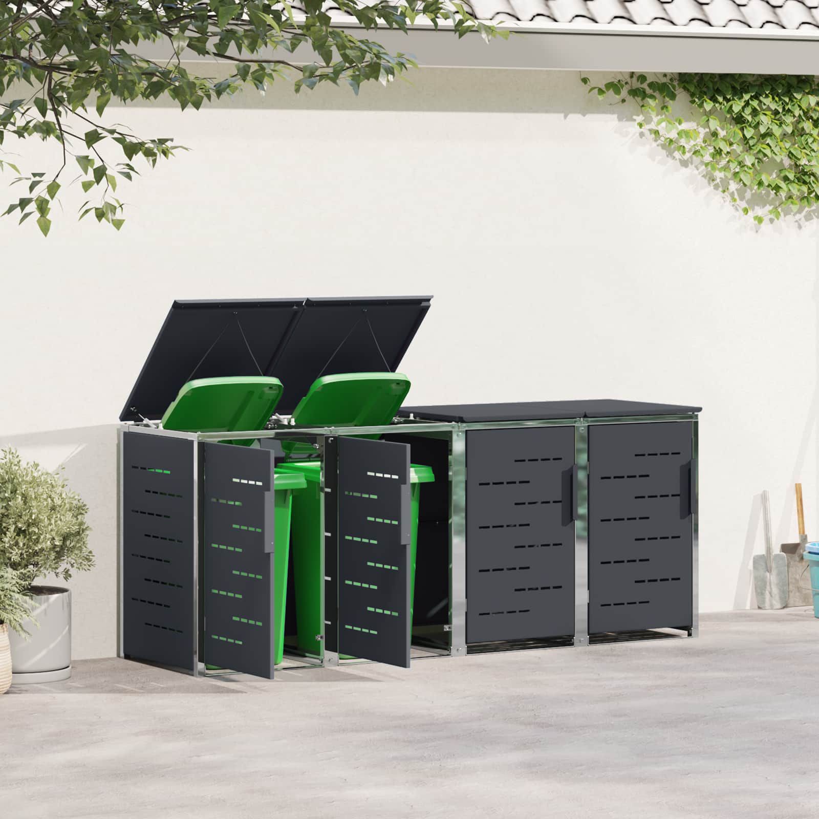 Mülltonnenbox for 2 Bins 240L Edelstahl Schwarz
