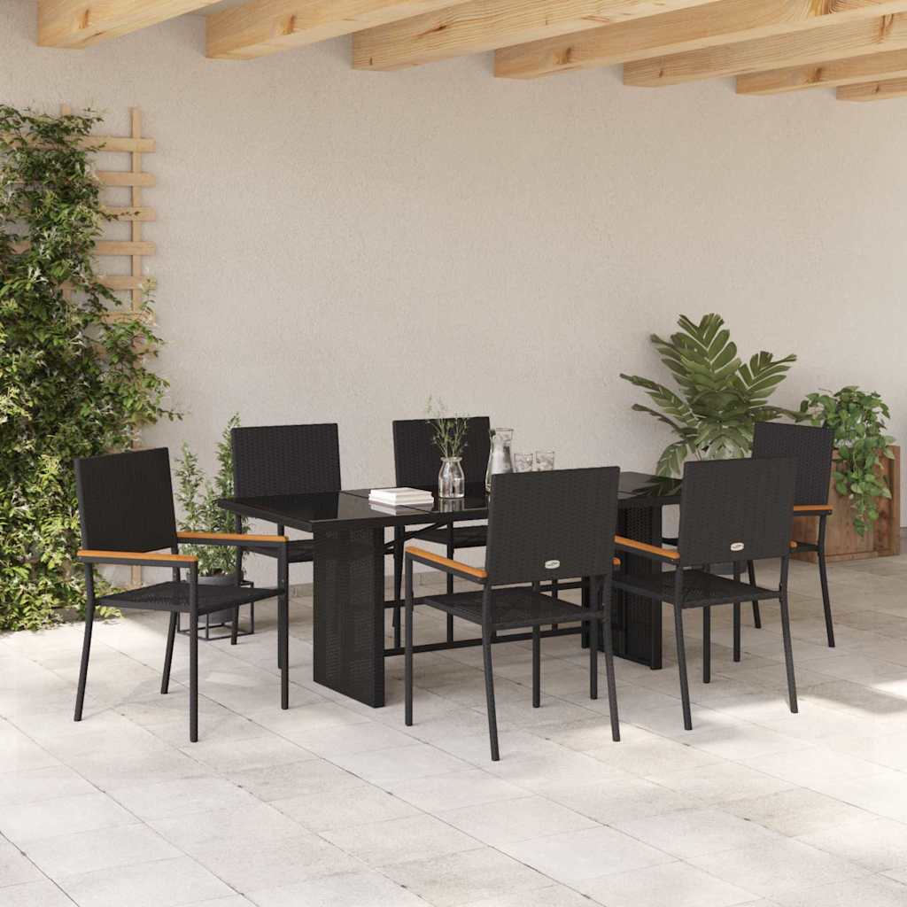 Garten Essgruppe 7 pcs Schwarz Poly-Rattan