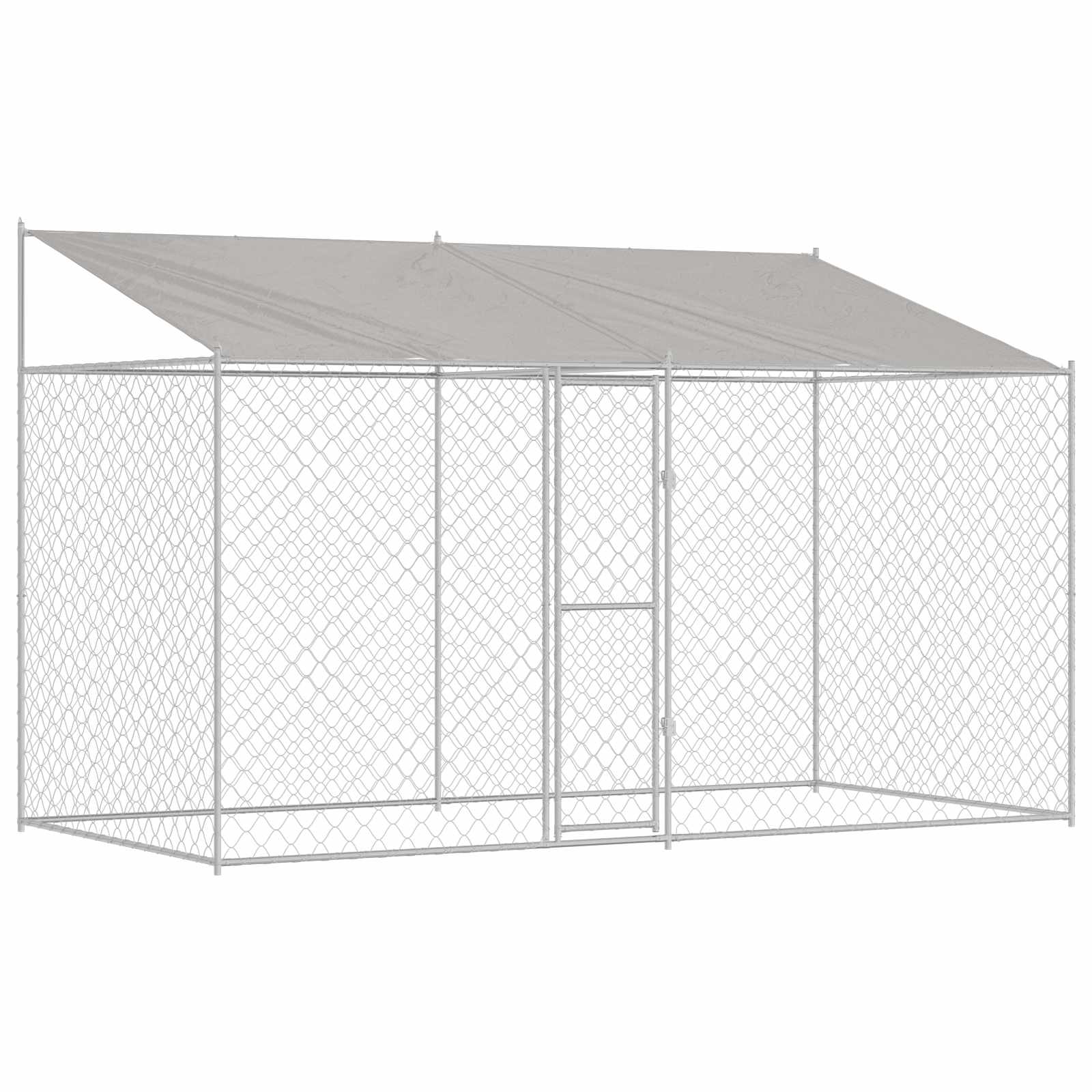Hundezwinger mit Dach und Tür Grau 2x2x2 m Verzinkter Stahl