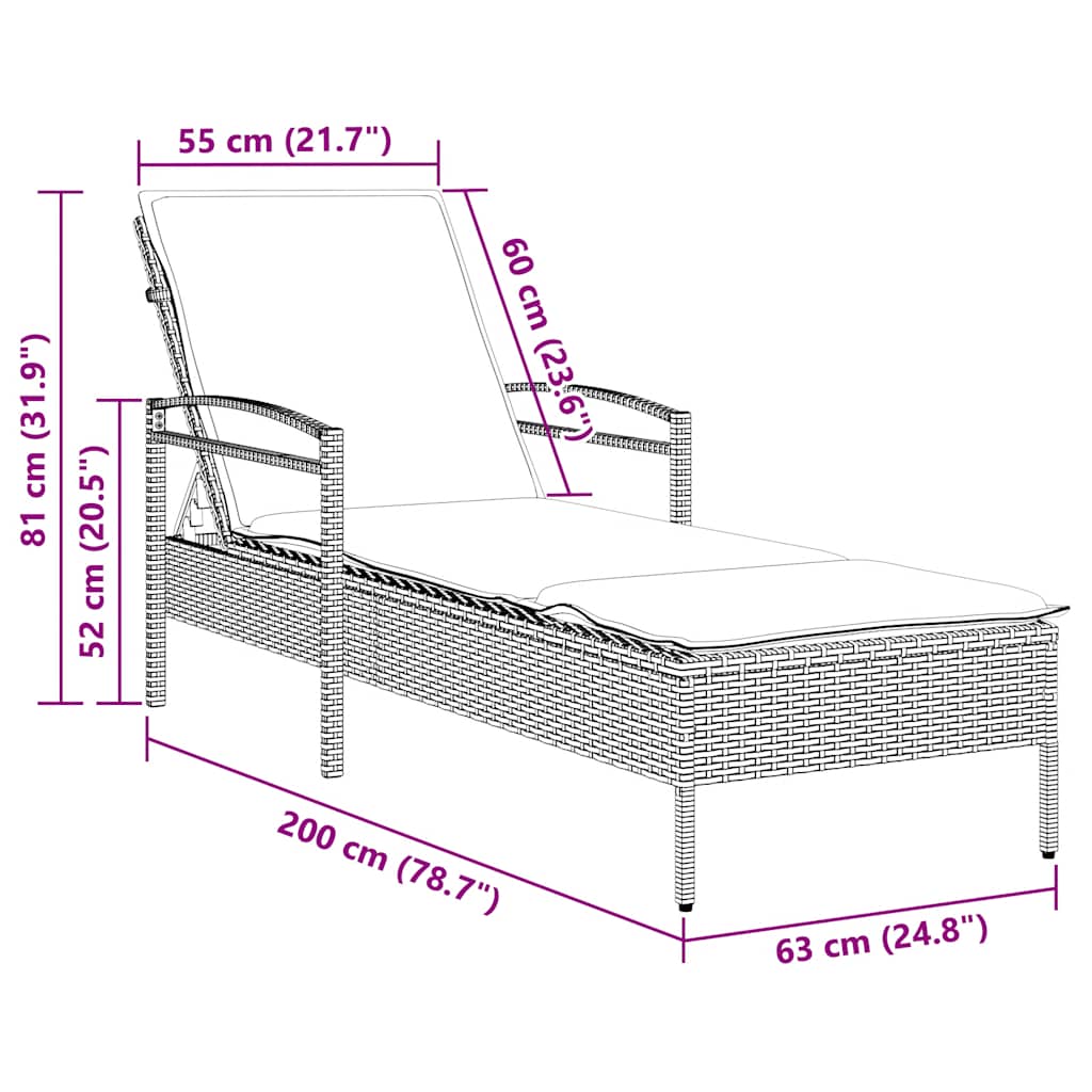 3-fach verstellbare Sonnenliege Poly-Rattan Braun