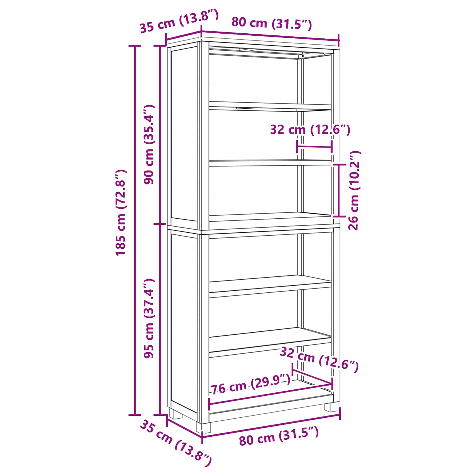 Aufbewahrungsmöbel-Set mit Regal 2 Stk. Natur 80 x 35 x 185 cm