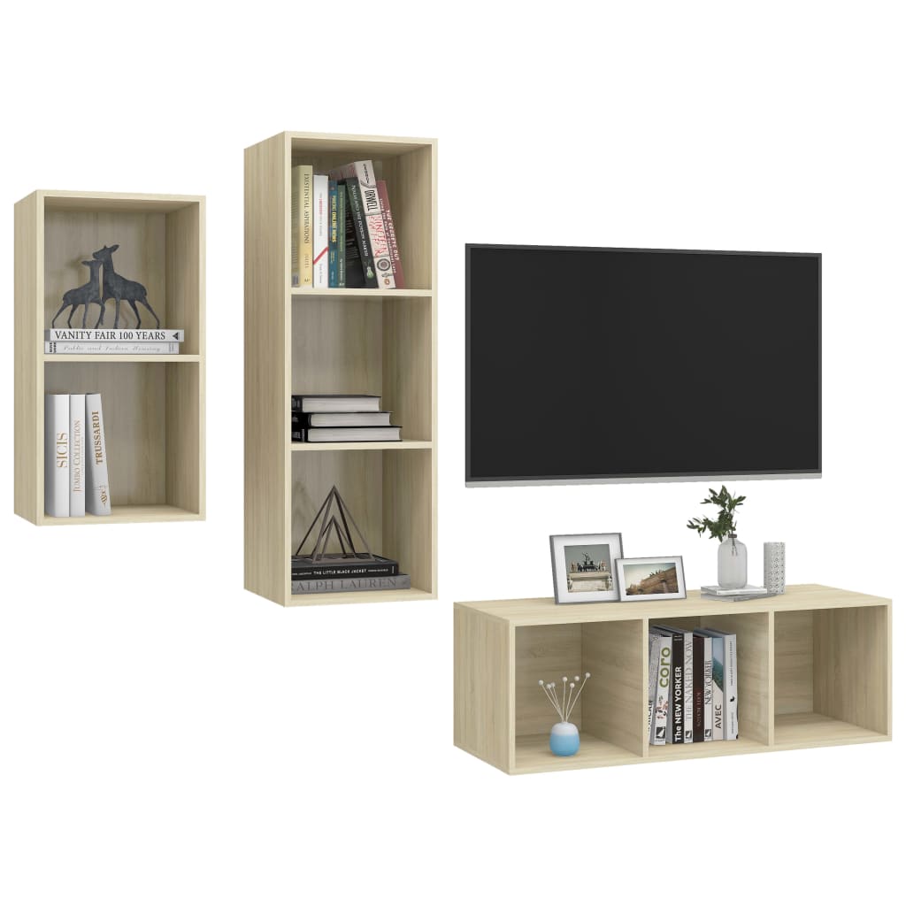3-tlg. TV-Schrank-Set Weiß Holzwerkstoff
