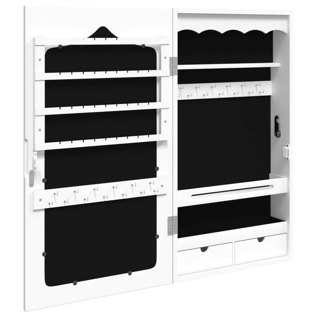 Schmuckschrank mit Spiegel Wandmontage Weiß 37,5x10x106 cm