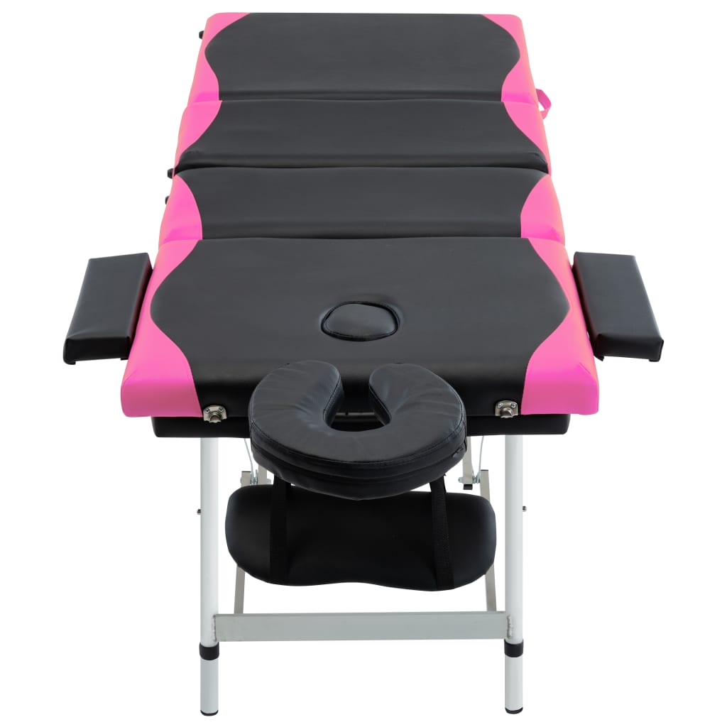 Massageliege Klappbar 4-Zonen Aluminiumgestell Schwarz und Rosa