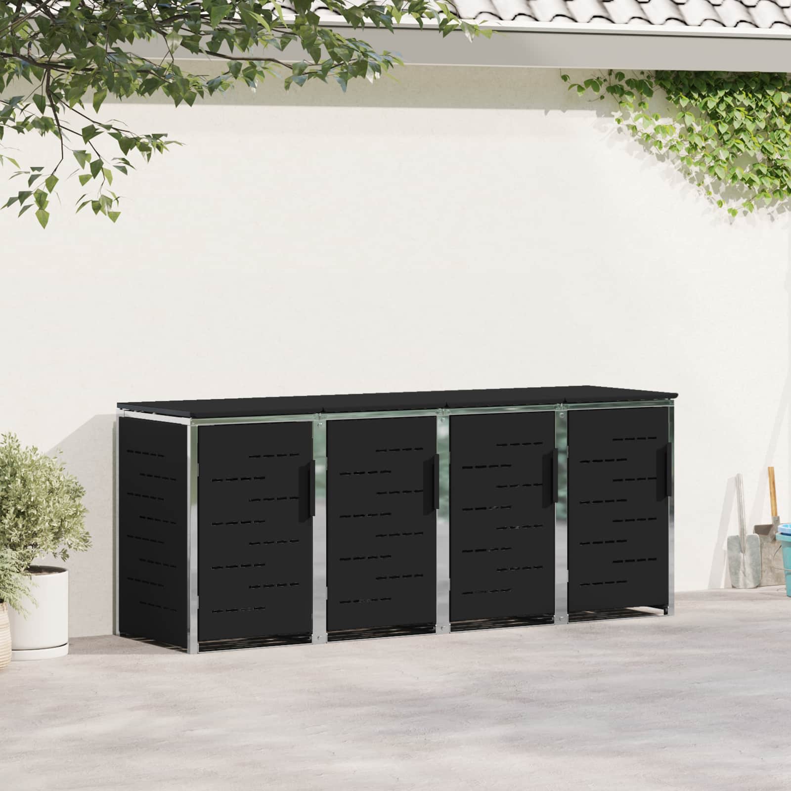Mülltonnenbox for 2 Bins 240L Edelstahl Schwarz