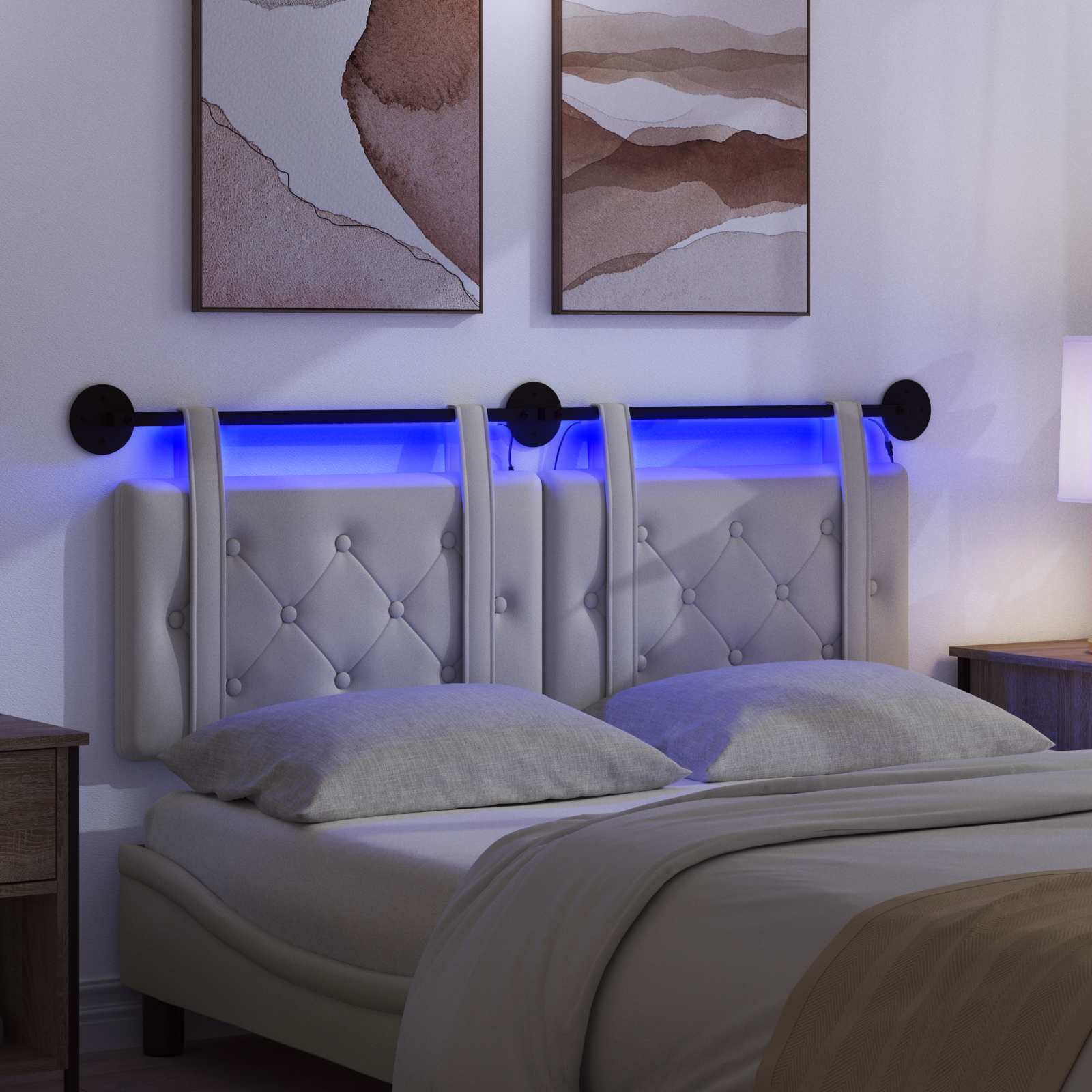 Hängendes Kopfteil Mit LED Licht Creme Kunstleder