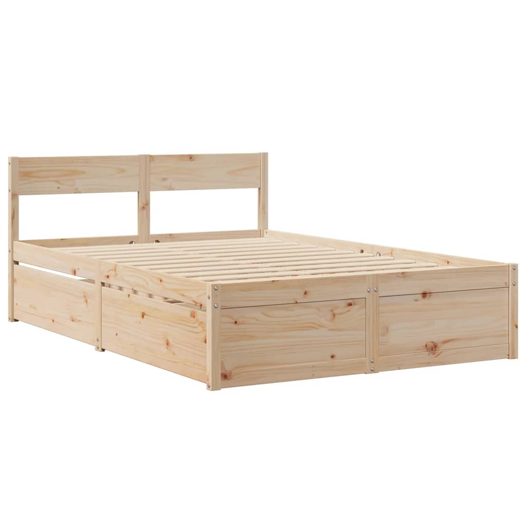 Bett mit Schubladen und Matratze 200x200 cm Massivholz Kiefer
