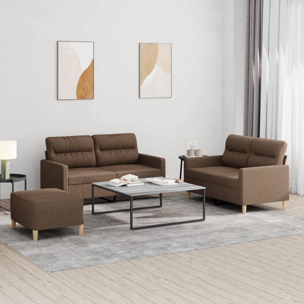 3-tlg. Sofagarnitur mit Kissen Creme Stoff