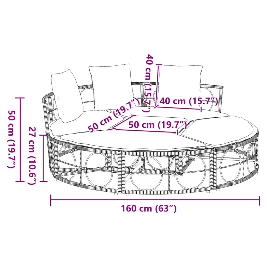 Outdoor-Loungebett mit Dach und Kissen Schwarz Poly Rattan