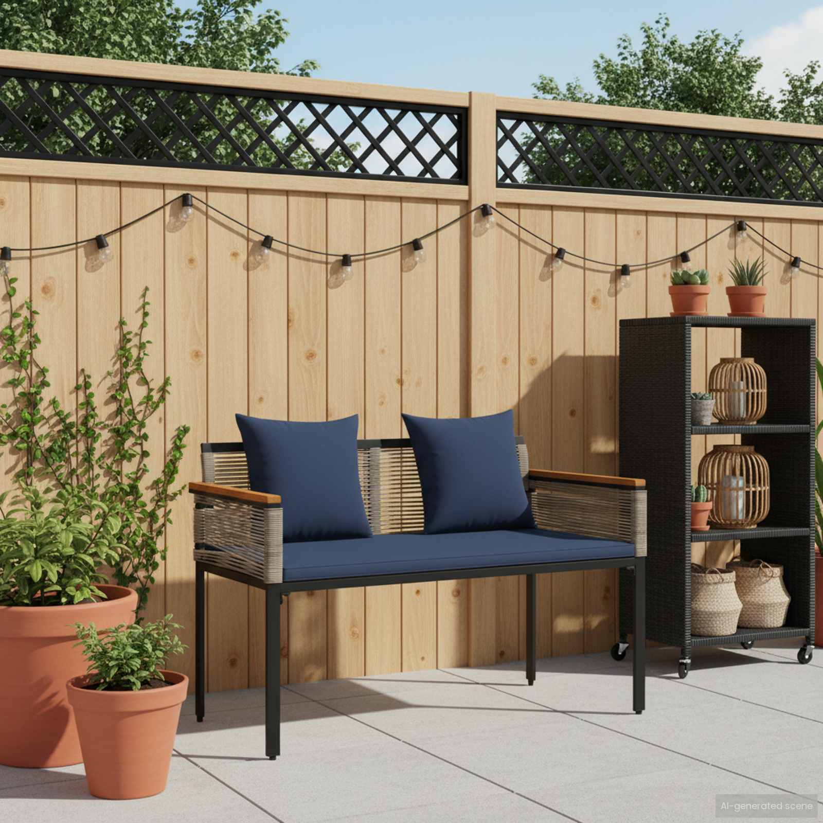 Bank Outdoor mit Kissen Schwarz 117 x 54 x 74,5 cm Poly-Rattan