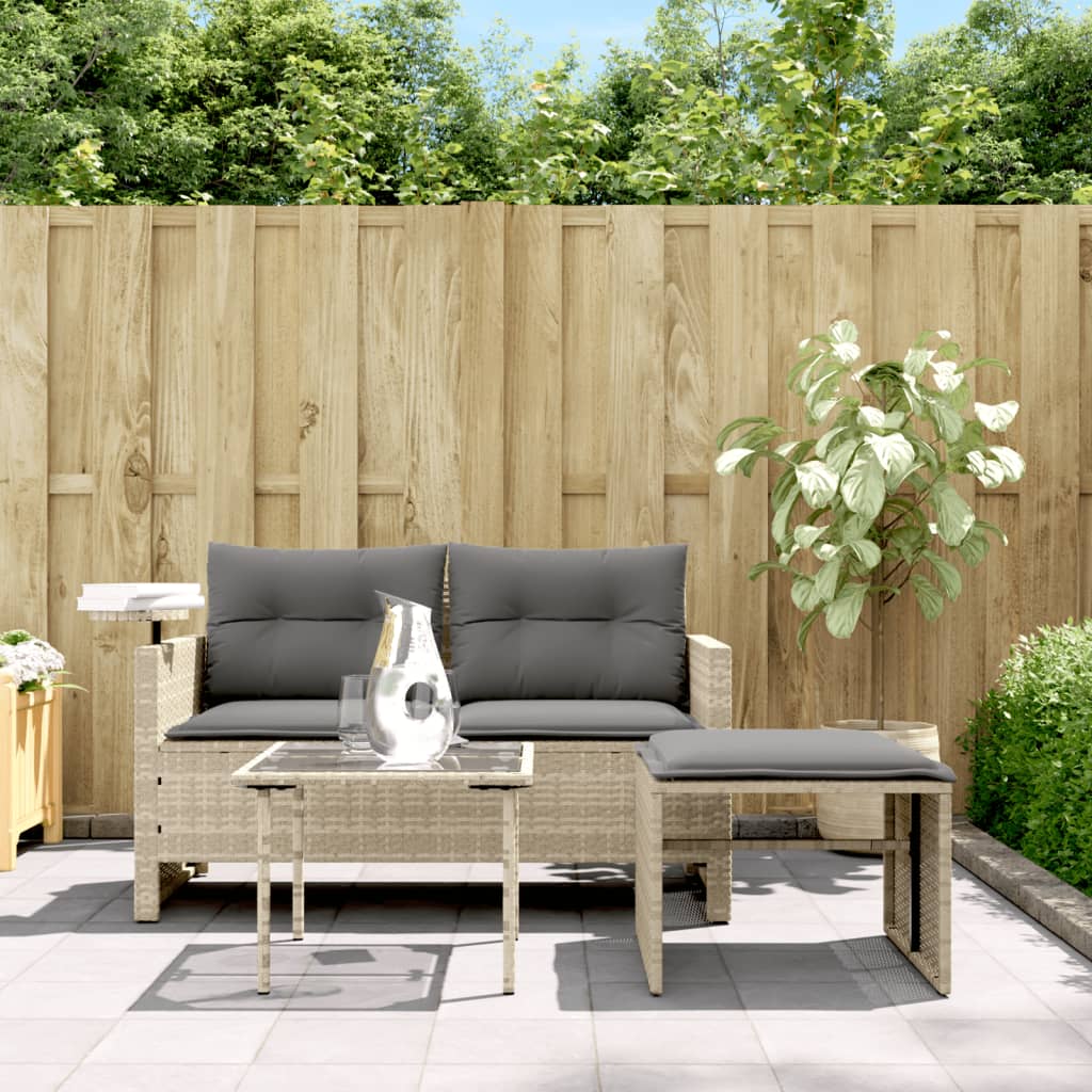 3-tlg. Garten-Sofagarnitur mit Kissen Schwarz Poly Rattan