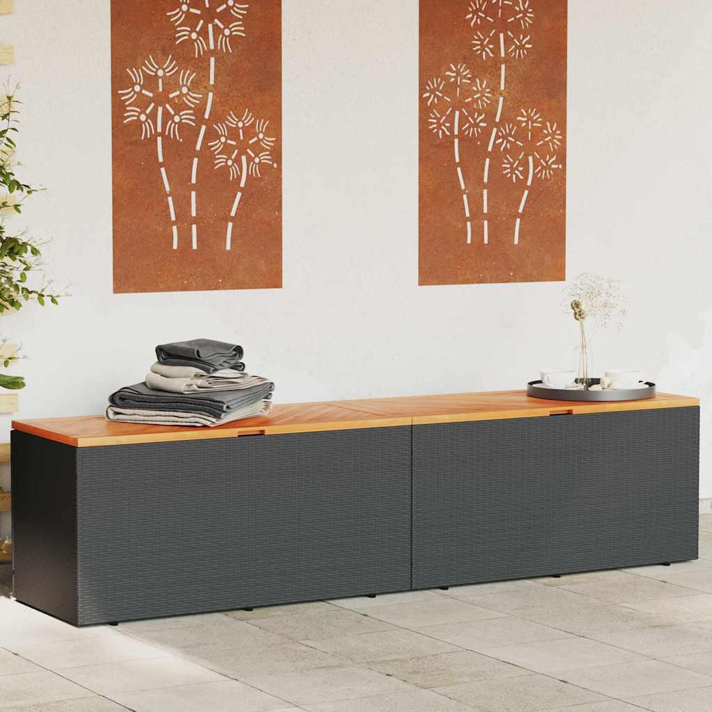Gartentruhe Schwarz 110x50x54 cm Poly Rattan Akazienholz