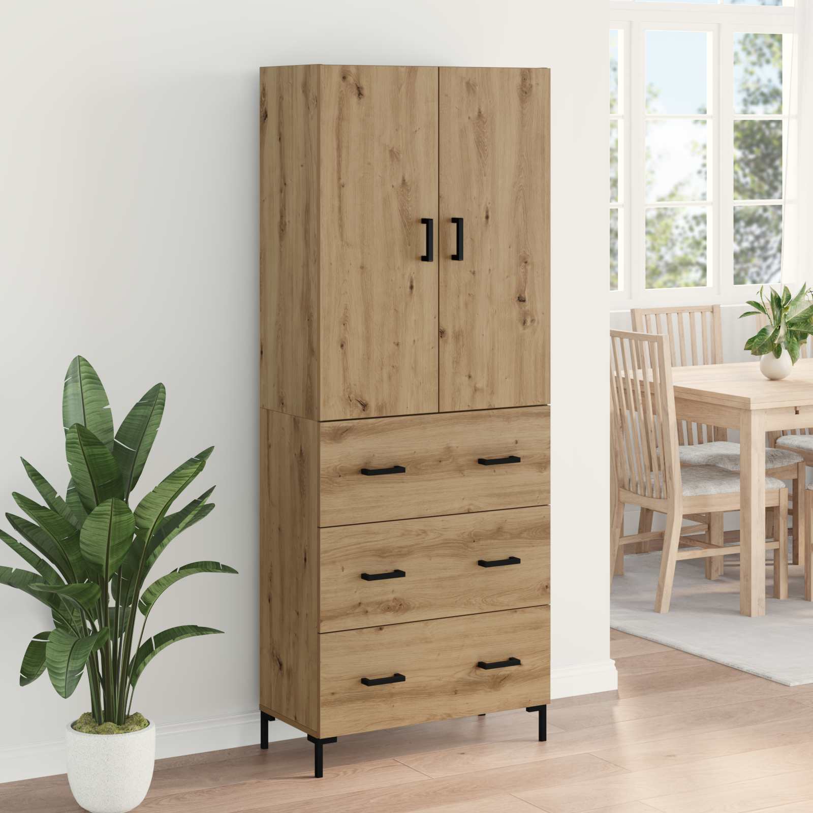 Highboard Betongrau 69,5x34x180 cm Holzwerkstoff