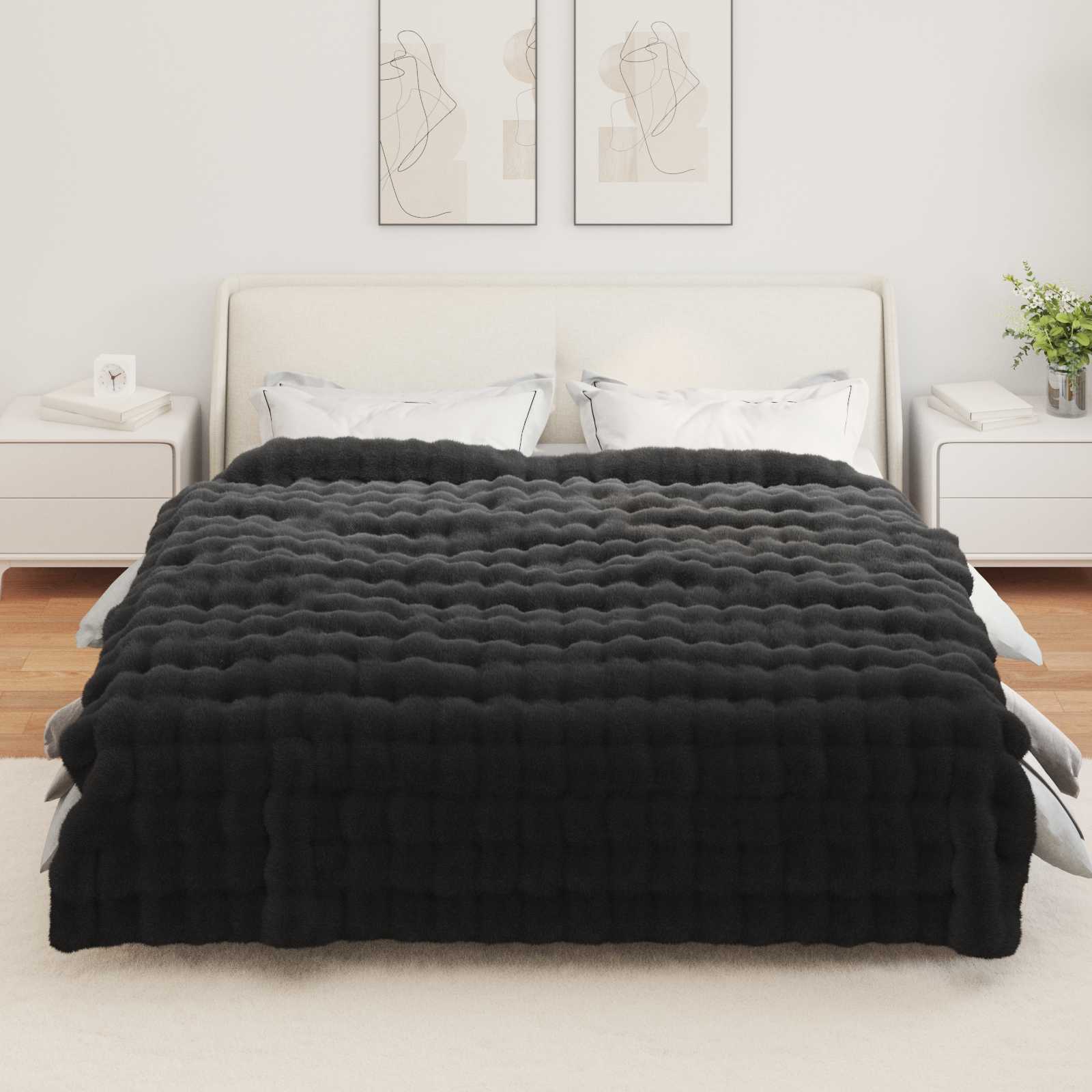 Rutschfeste Decke aus Kunstkaninchenfell Olite Beige Polyester