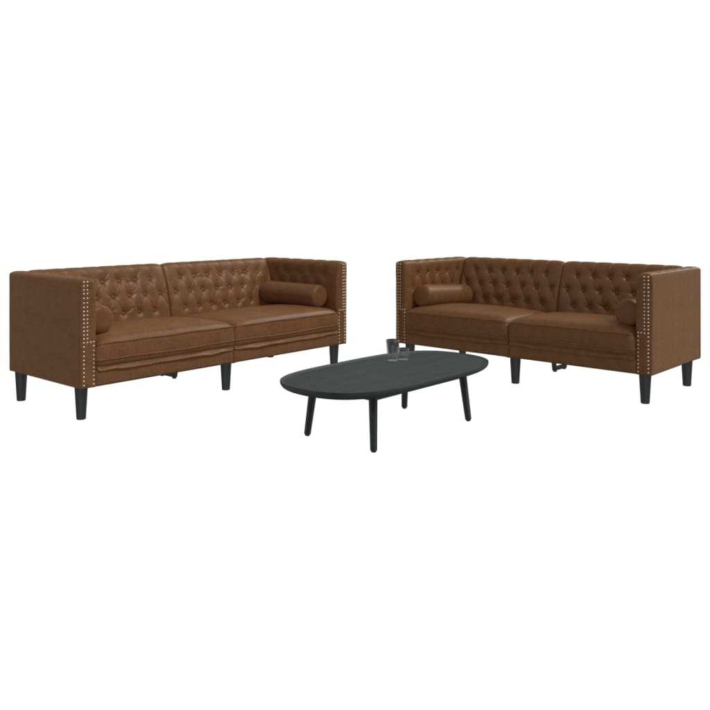 3-tlg. Chesterfield-Sofa-Set mit Nackenrollen Hellgrau Samt