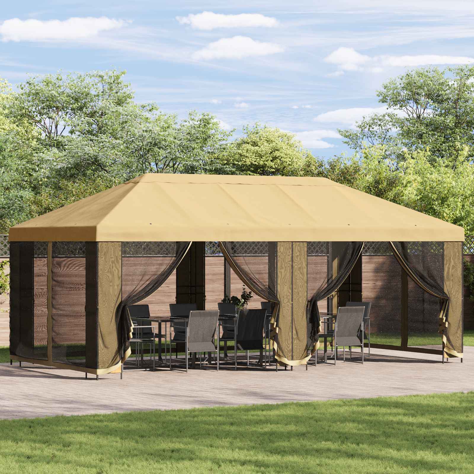 Pavillon mit Seitenwänden 6 x 3 m Beige Polyester und Stahl 190