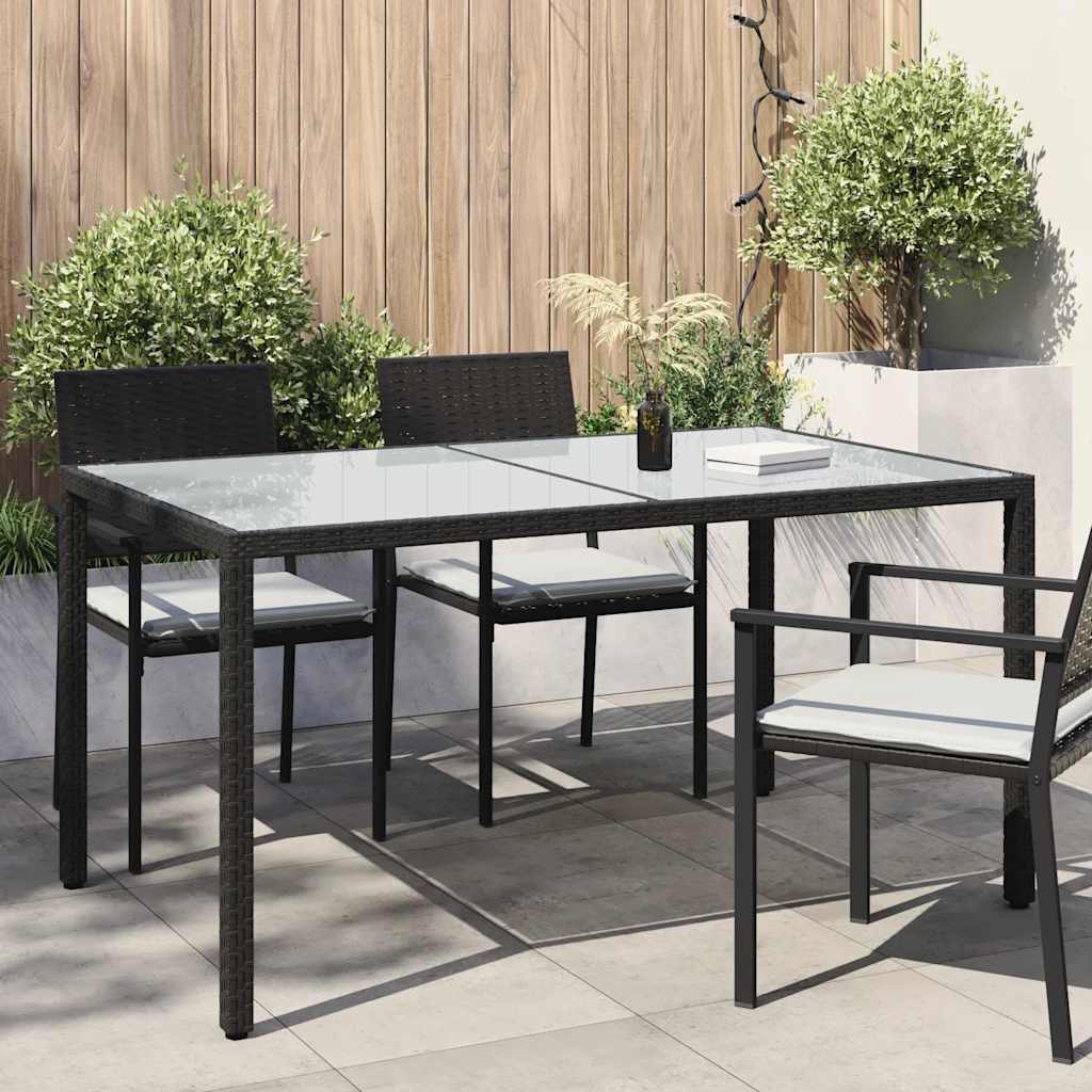 Gartentisch 150x90x75 cm Hartglas und Poly Rattan Grau