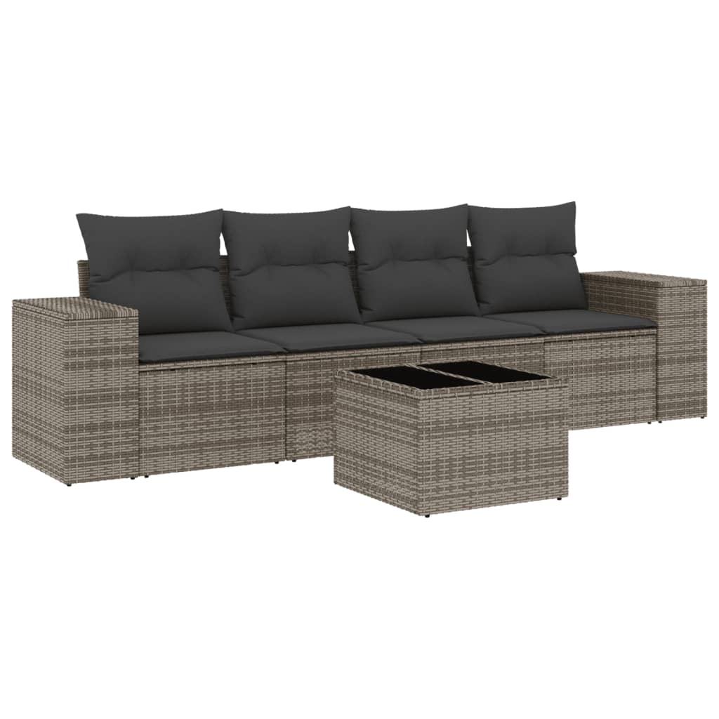 5-tlg. Garten-Sofagarnitur mit Kissen Schwarz Poly Rattan