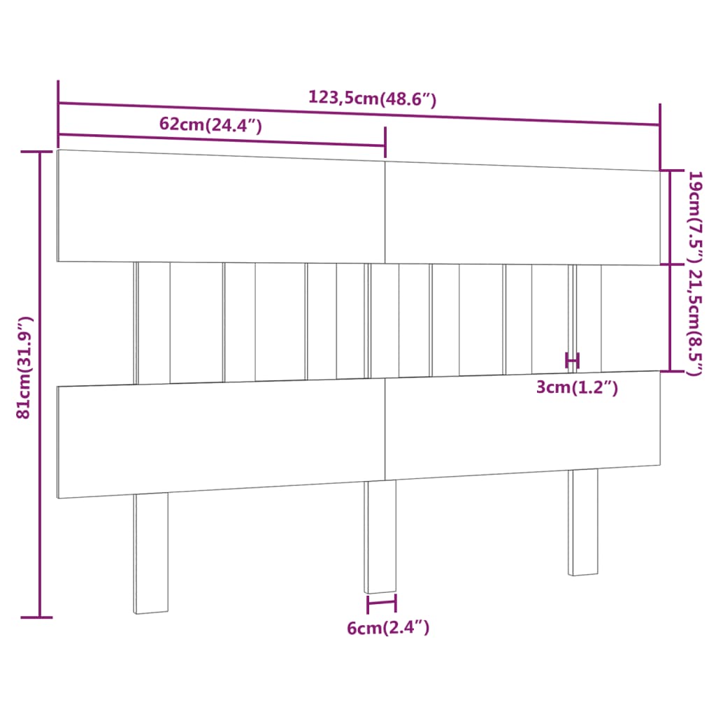 Bett-Kopfteil Schwarz 78,5x3x81 cm Massivholz Kiefer
