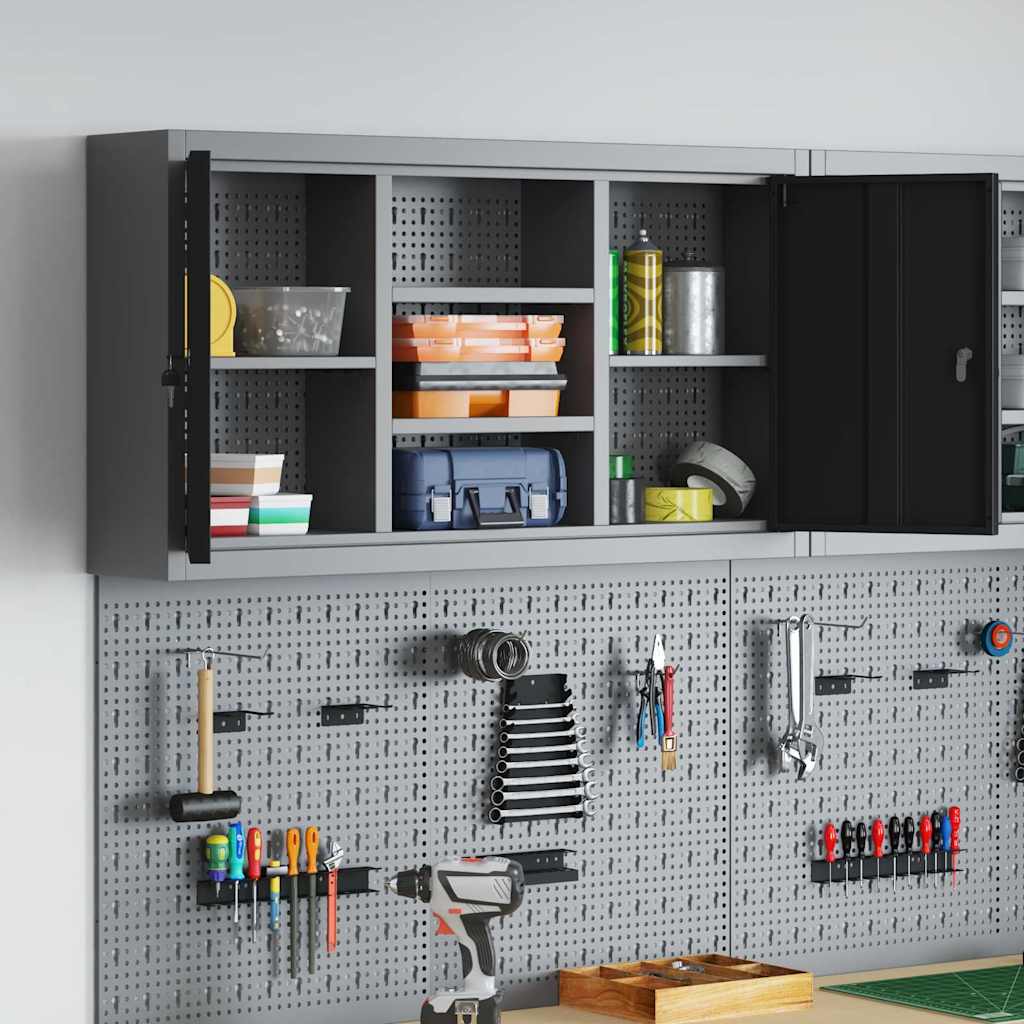 Werkzeugschrank mit Regal Schwarz und Grau 55 x 55 x 55 cm