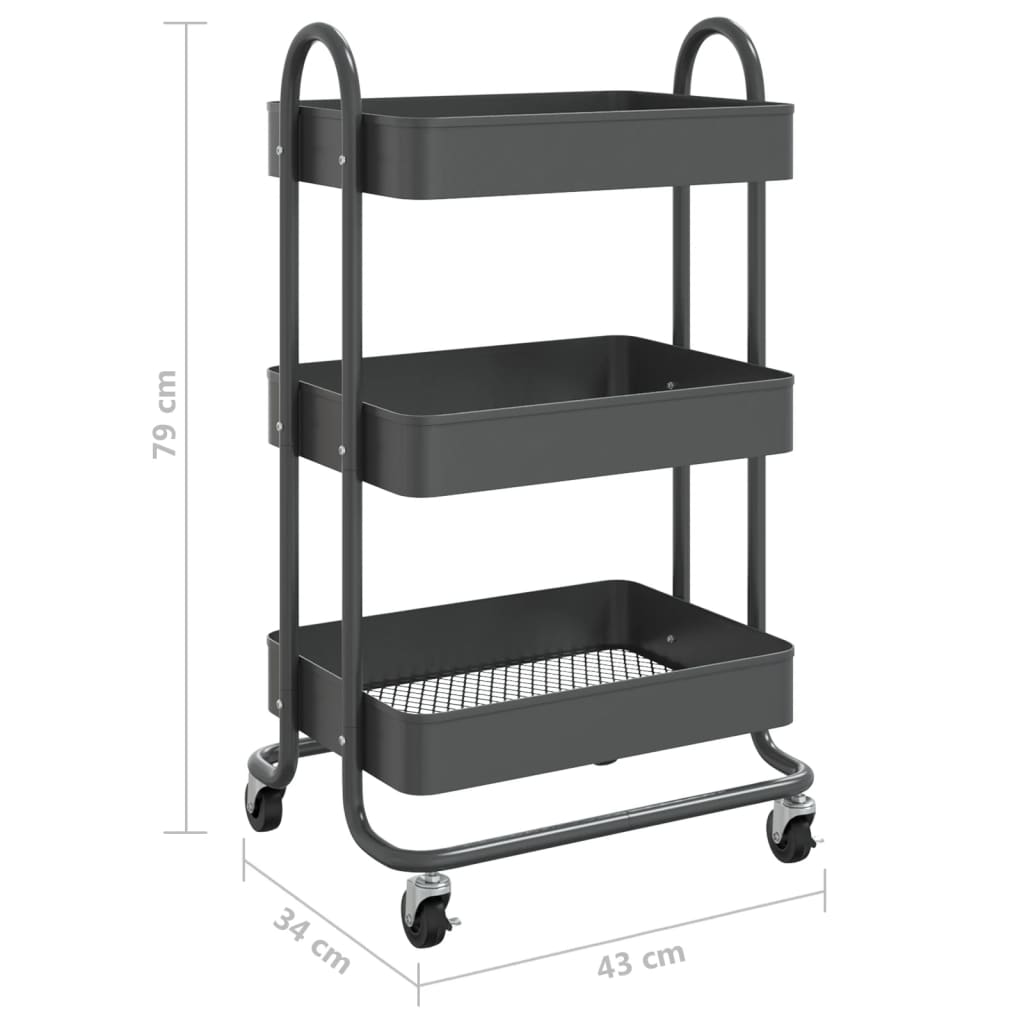 3-Etagen-Wagen Schwarz 43x34x79 cm Stahl