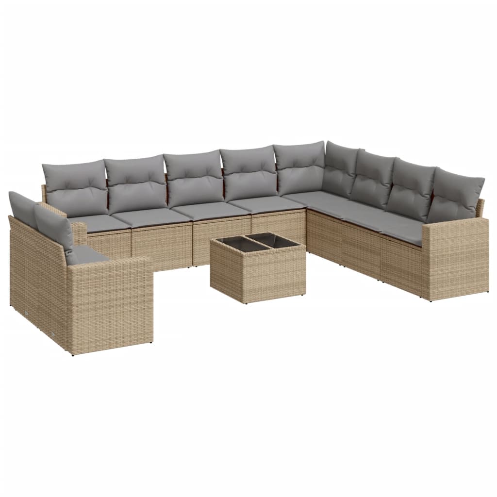 10-tlg. Garten-Sofagarnitur mit Kissen Schwarz Poly Rattan