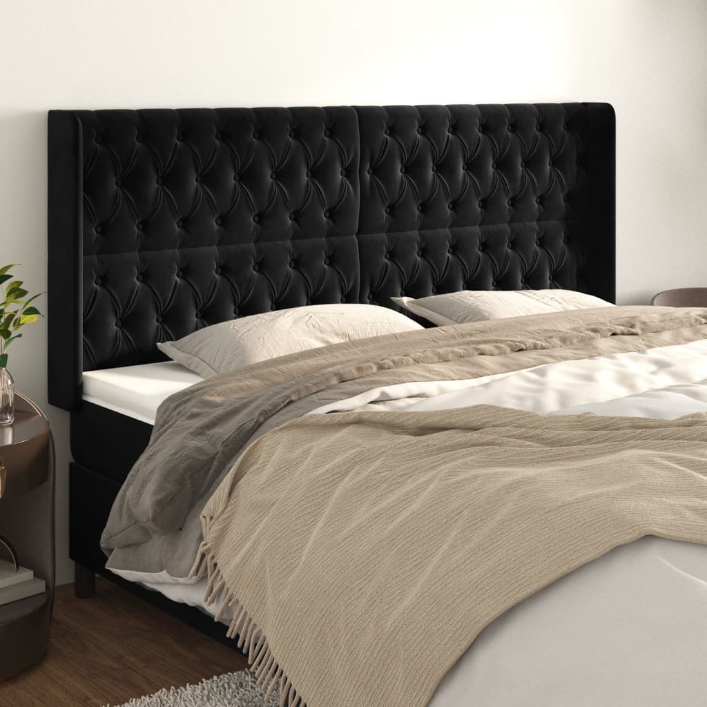Kopfteil mit Ohren Dunkelblau 93x16x78/88 cm Samt