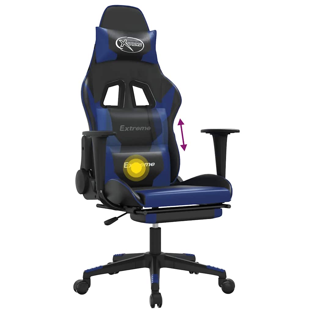 Gaming-Stuhl mit Massagefunktion Schwarz und Blau Kunstleder