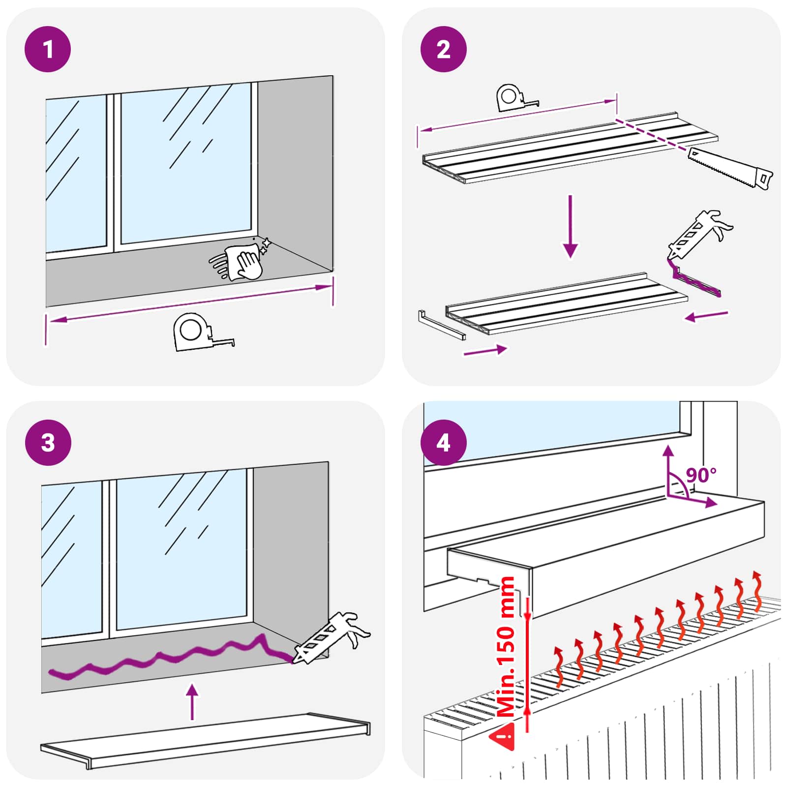 Fensterbank Weiß 60 x 10 x 4,5 cm PVC