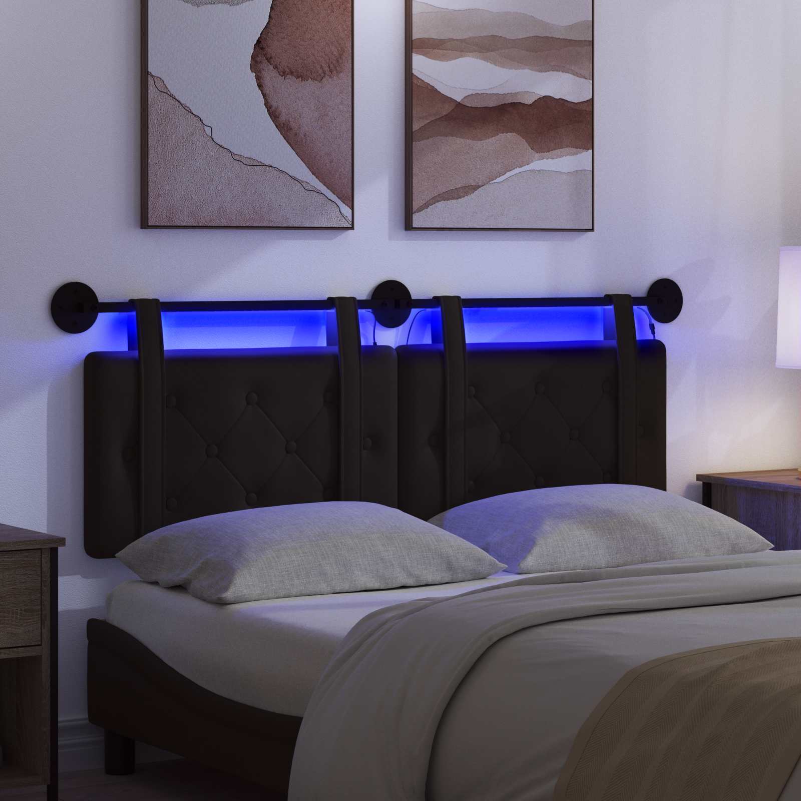 Hängendes Kopfteil Mit LED Licht Creme Kunstleder
