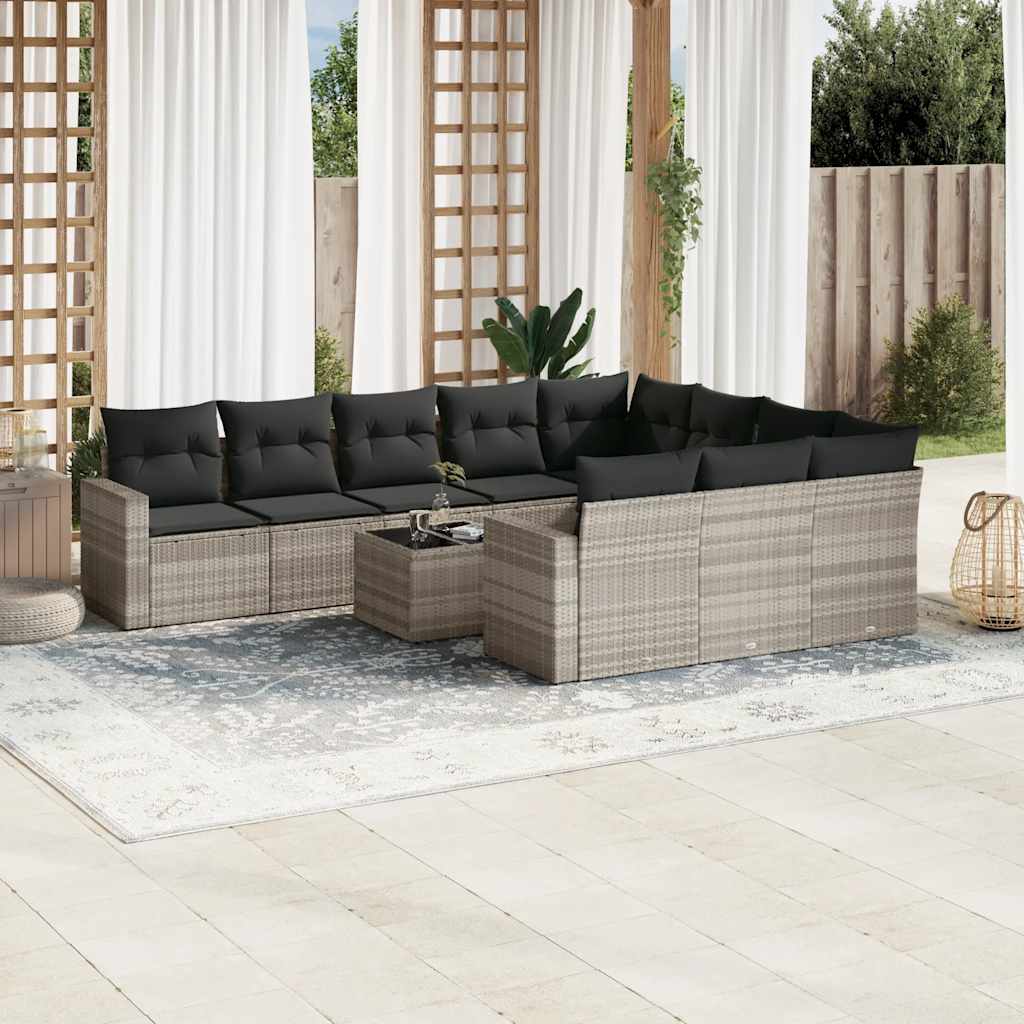 10-tlg. Garten-Sofagarnitur mit Kissen Schwarz Poly Rattan