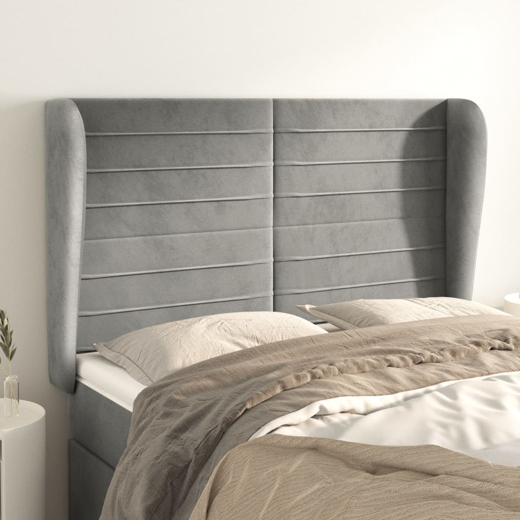 Kopfteil mit Ohren Dunkelblau 203x23x118/128 cm Samt