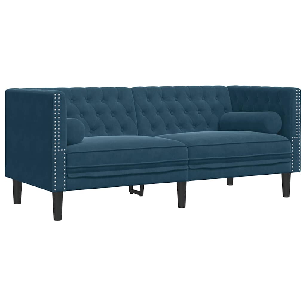 3-tlg. Chesterfield-Sofa-Set mit Nackenrollen Hellgrau Samt