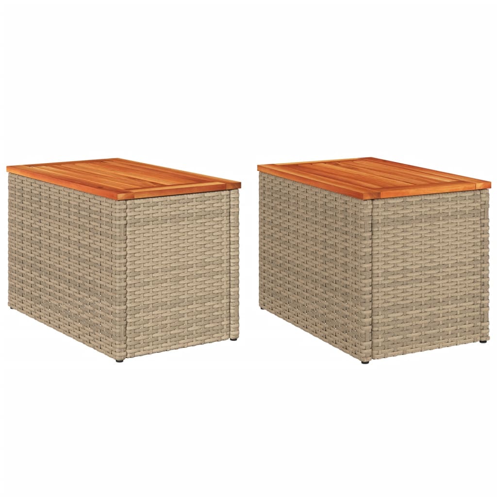 Garten-Beistelltische 2 Stk Schwarz 55x34x37cm Poly Rattan Holz