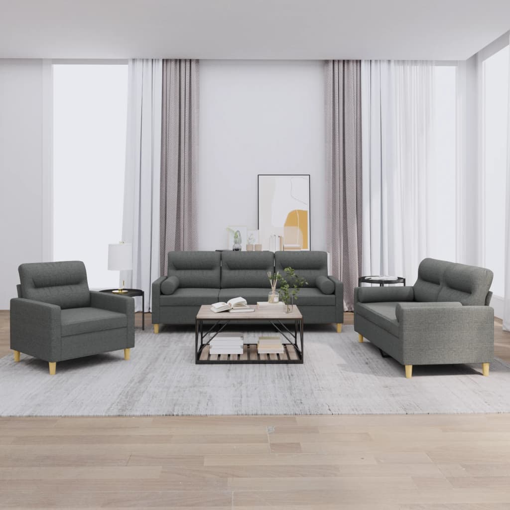 4-tlg. Sofagarnitur mit Kissen Taupe Stoff