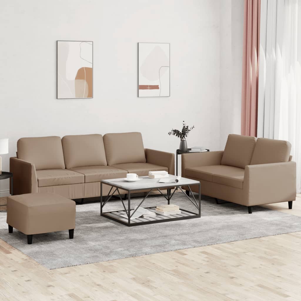 3-tlg. Sofagarnitur mit Kissen Creme Kunstleder