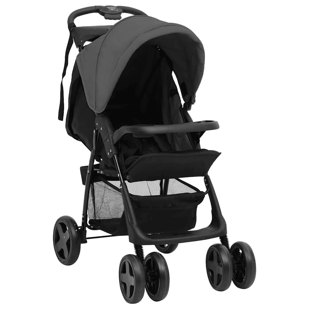 2-in-1 Kinderwagen Hellgrau und Schwarz Stahl