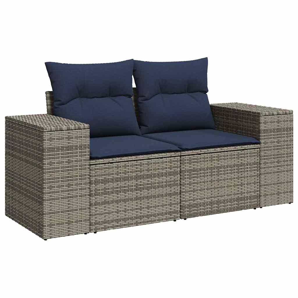 5-teiliges Gartensofa-Set mit Kissen, schwarzes Polyrattan