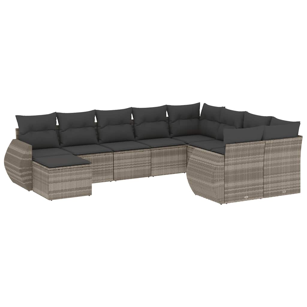 10-tlg. Garten-Sofagarnitur mit Kissen Schwarz Poly Rattan