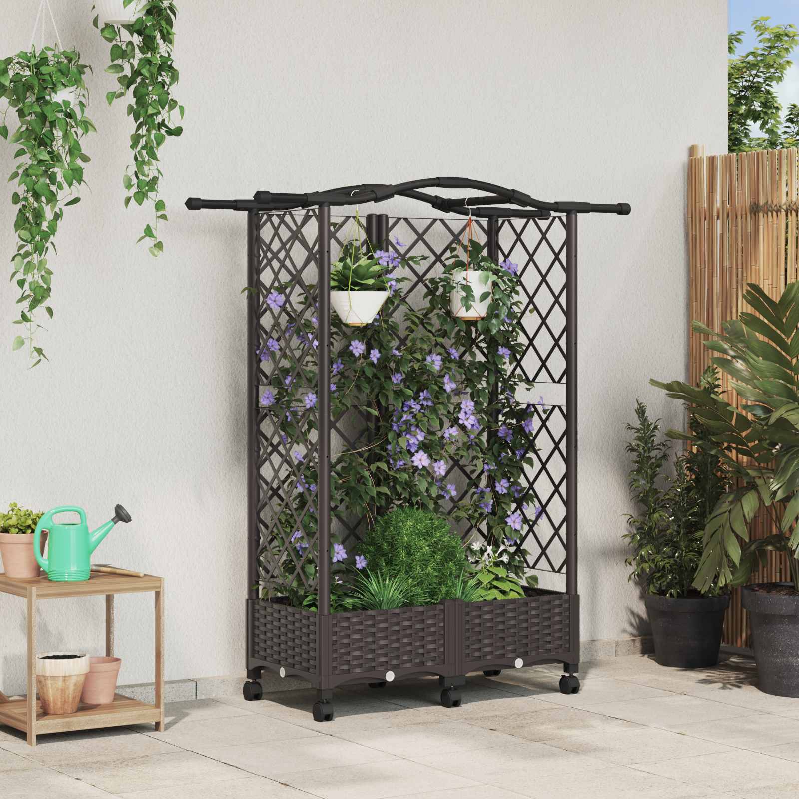Hochbeet mit Rankgitter und Dach Braun 124 x 40 x 123 cm PP