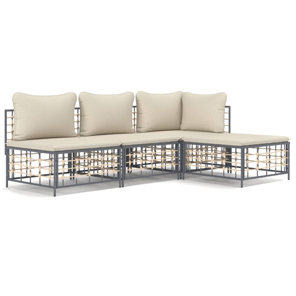 5-tlg. Garten-Lounge-Set mit Kissen Anthrazit Poly Rattan