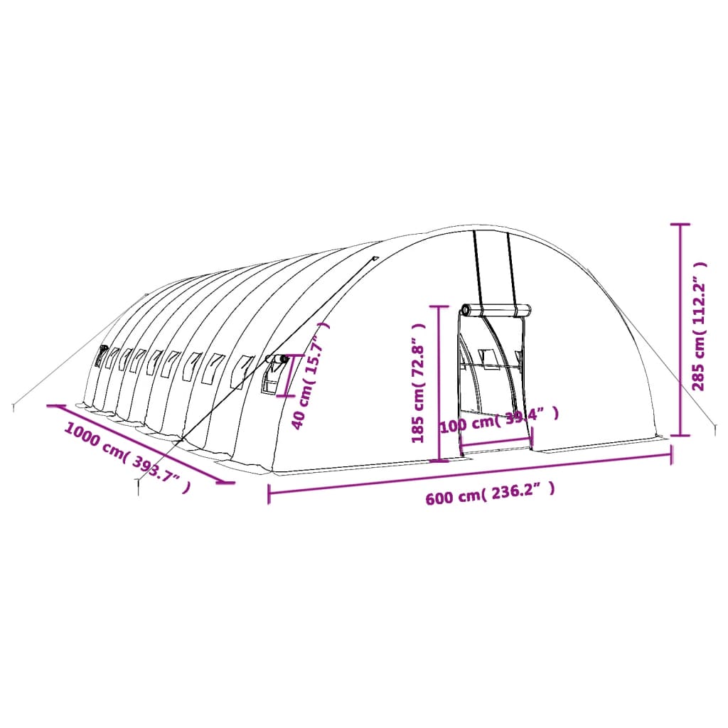 Gewächshaus mit Stahlrahmen Grün 24 m² 6x4x2,85 m