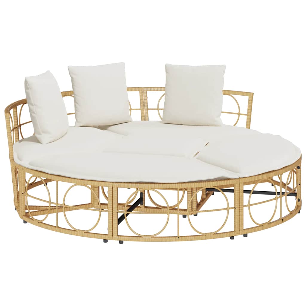 Outdoor-Loungebett mit Dach und Kissen Schwarz Poly Rattan