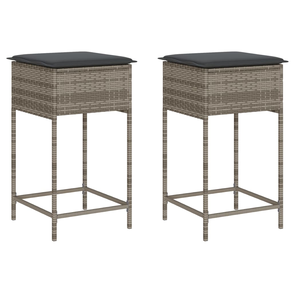 Garten-Barhocker mit Kissen 2 Stk. Schwarz Poly Rattan