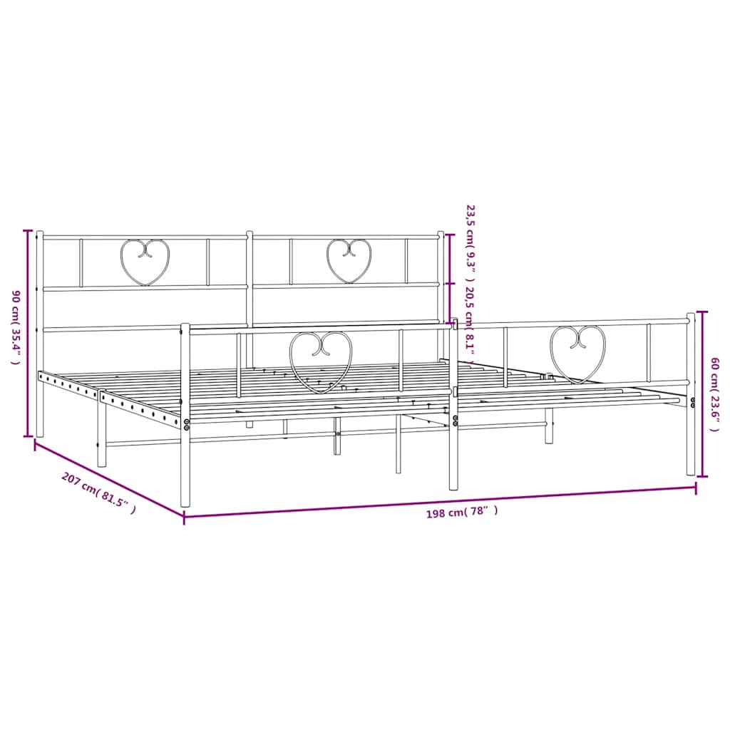 Bettgestell mit Kopfteil Metall Schwarz 100x190 cm