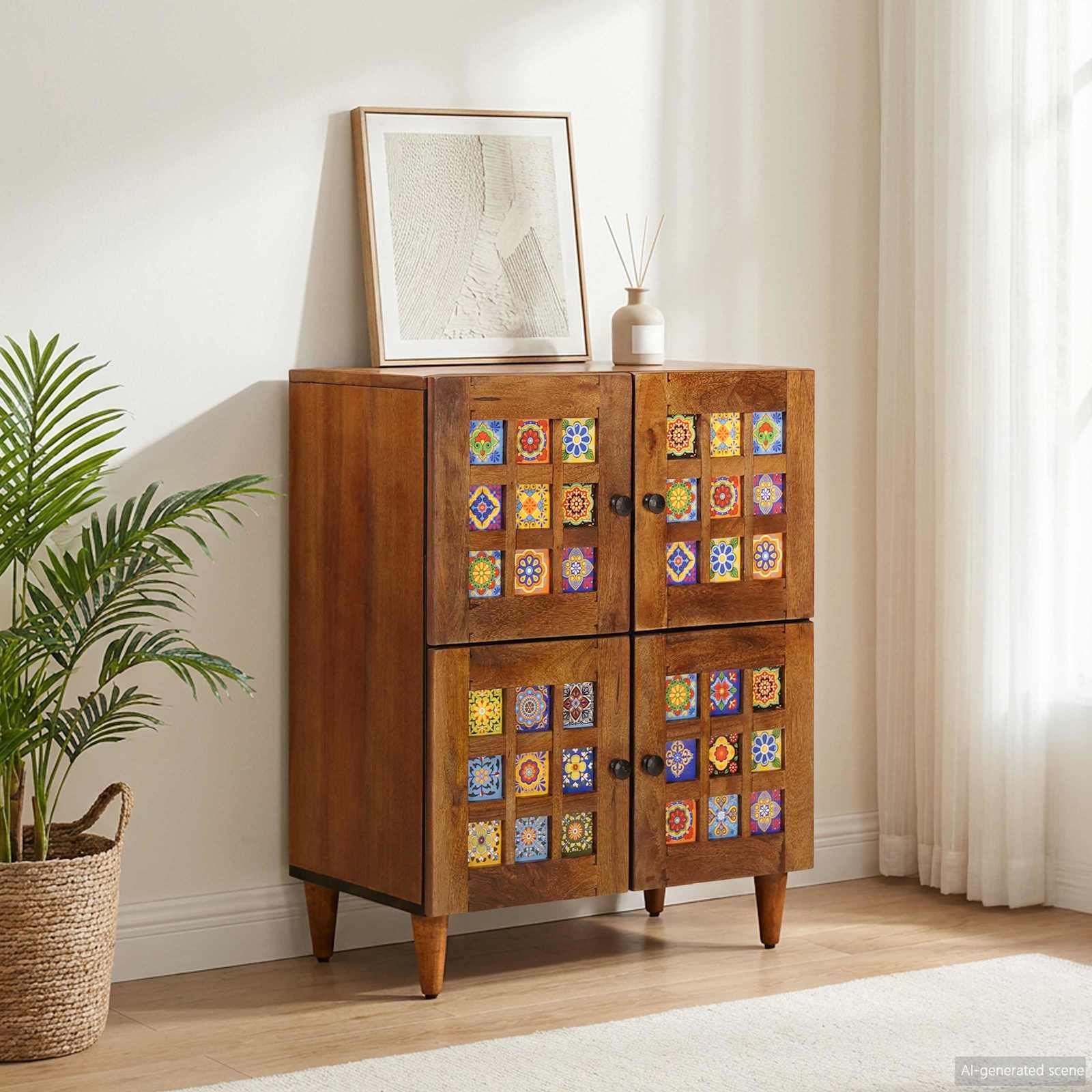 Sideboard mit Speicher Walnuss 60 x 33 x 75 cm Massivholz Mango