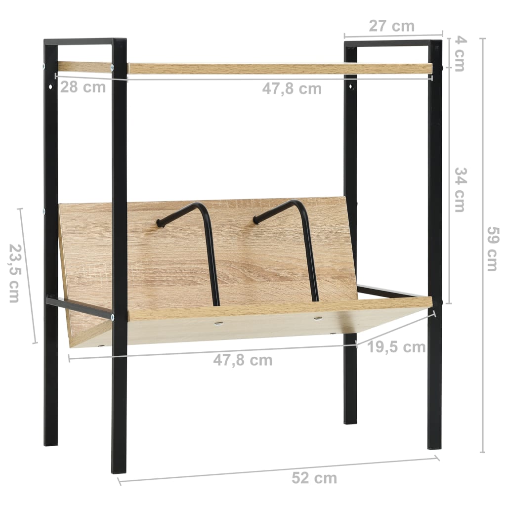 Bücherregal 2 Regalböden Schwarz 52x28x59 cm Holzwerkstoff
