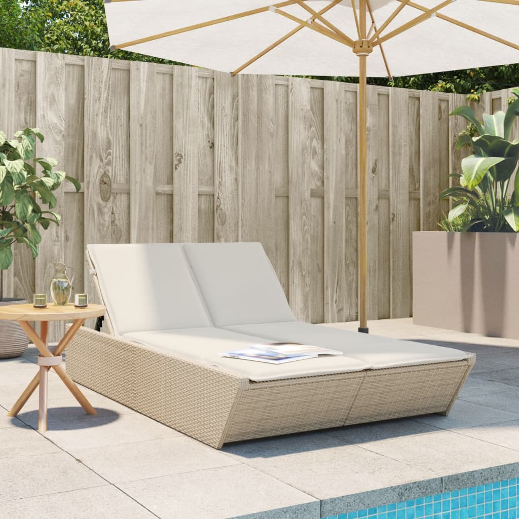 Doppel-Sonnenliege mit Kissen Schwarz Poly Rattan