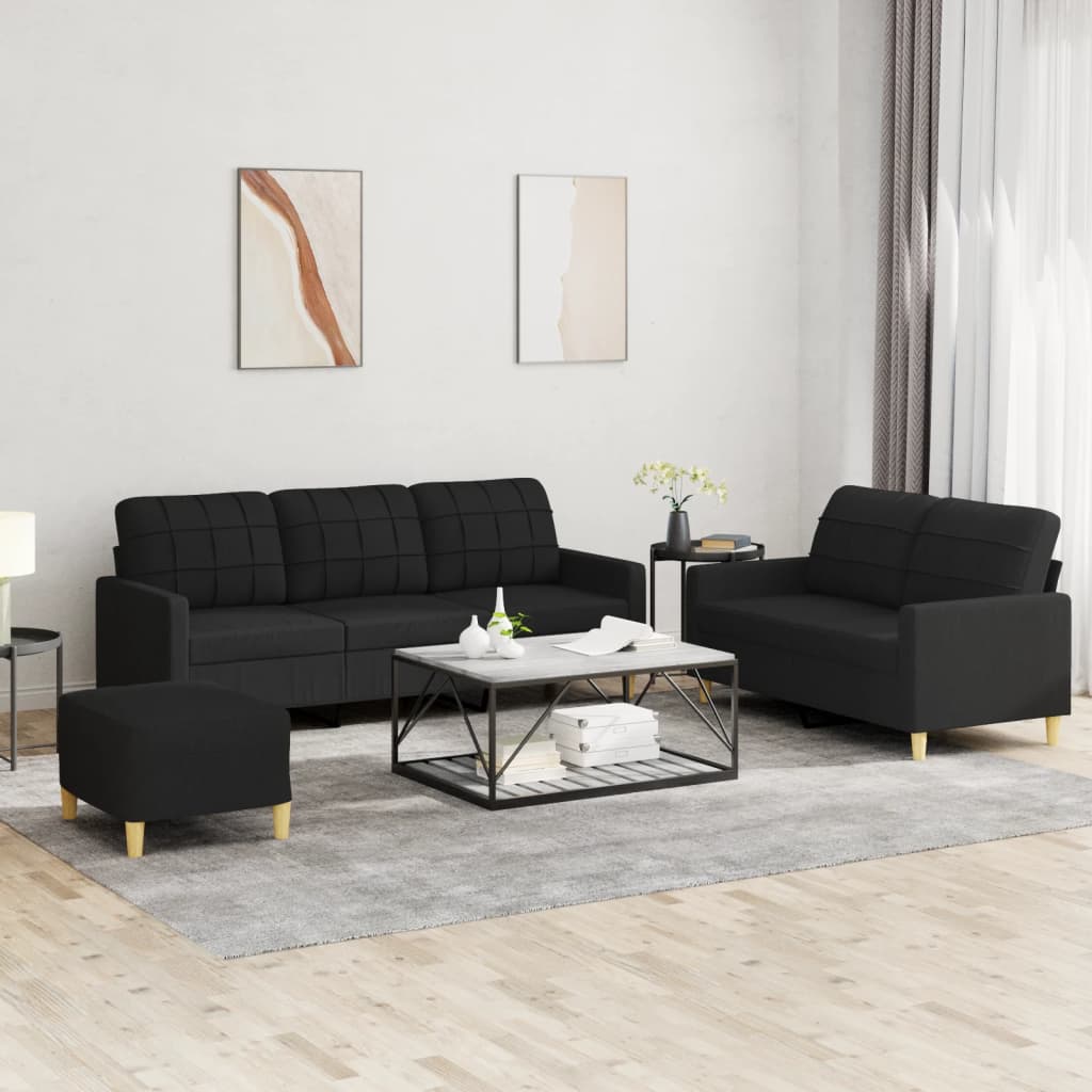 3-tlg. Sofagarnitur mit Kissen Braun Stoff