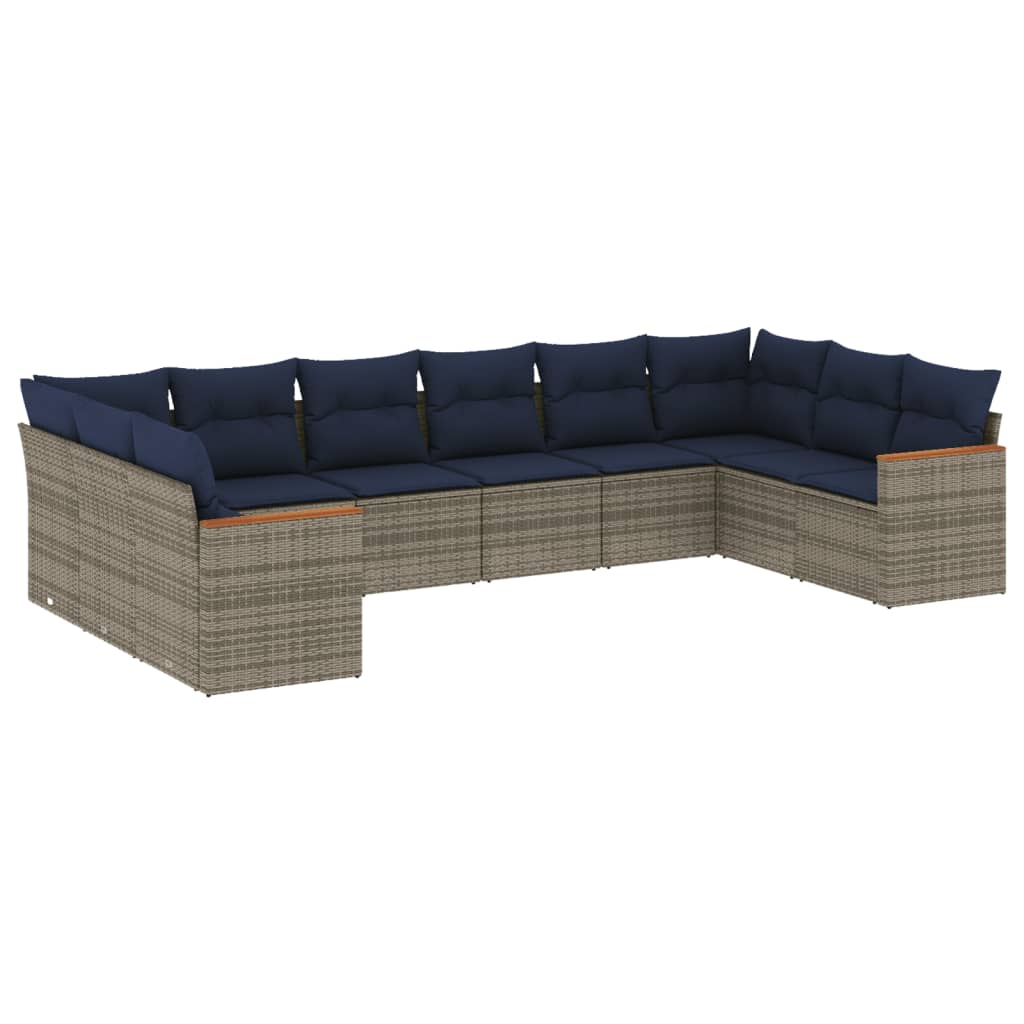 10-teiliges Gartensofa-Set mit Kissen, schwarzes Polyrattan
